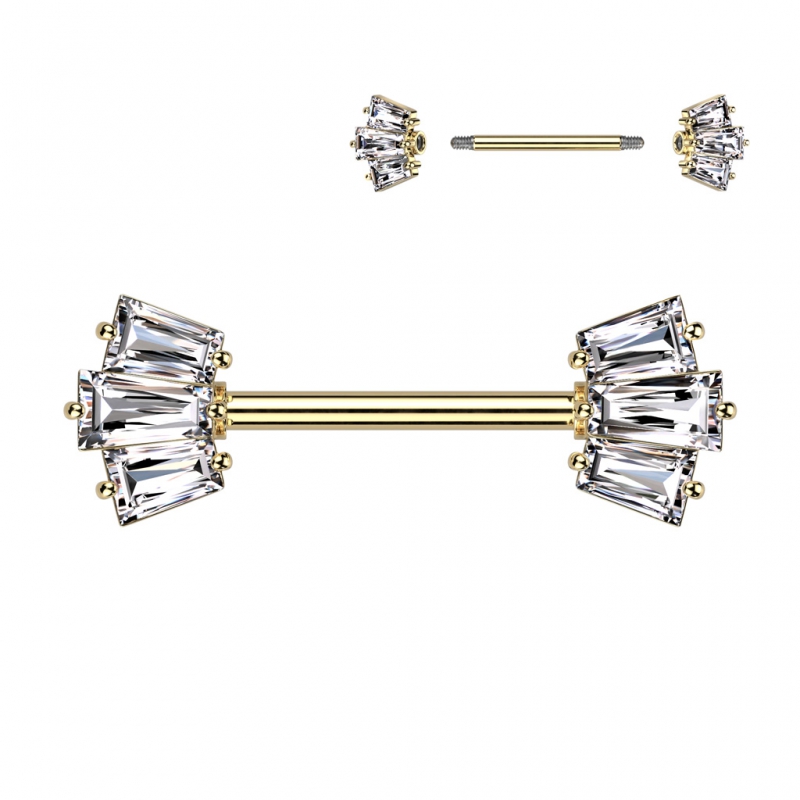 Tepelpiercing PVD 5 Baguette set crown ends 1.6x14 Tepelpiercing PVD 5 Baguette set crown ends 1.6x14