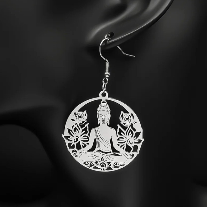 Oorbellen buddah hanger rond - zilver Oorbellen buddah hanger rond - zilver