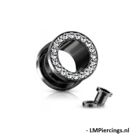 25 mm Screw-fit tunnel zwart met witte steentjes