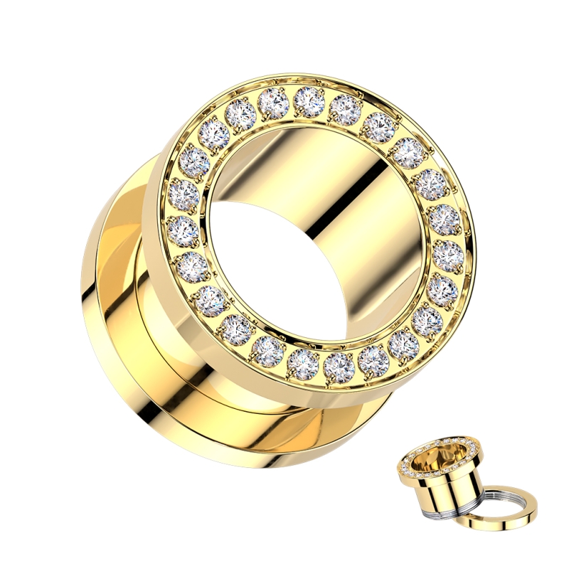 Tunnel titanium Screw-fit tunnel met witte steentjes Tunnel titanium Screw-fit tunnel met witte steentjes