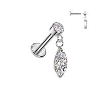 Piercing chirurgisch staal PVD rond top met marquise hanger 1.2x6