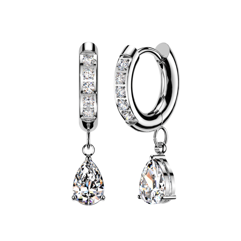 Oorbellen CZ hanger met teardrop 0.8x8 - zilver Oorbellen CZ hanger met teardrop 0.8x8 - zilver