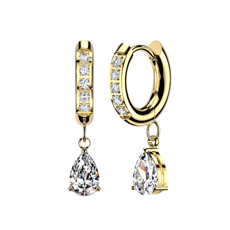 Oorbellen CZ hanger met teardrop 0.8x8 - goud Oorbellen CZ hanger met teardrop 0.8x8 - goud