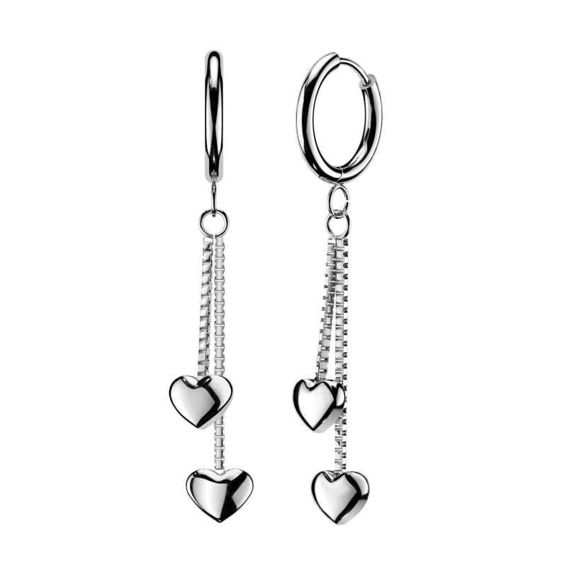 Oorbellen 2 hanger met hartjes 0.8x10 - zilver Oorbellen 2 hanger met hartjes 0.8x10 - zilver