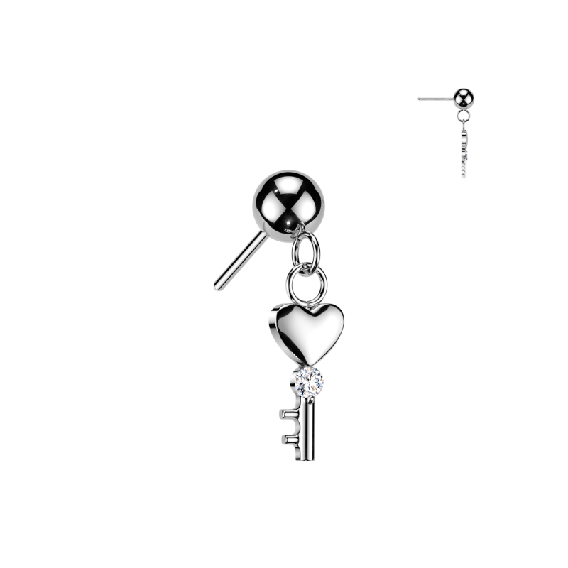 Piercing titanium TOP hartjes sleutel push in - zilver Piercing titanium TOP hartjes sleutel push in - zilver