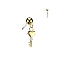 Piercing titanium TOP hartjes sleutel push in