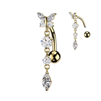 Navelpiercing PVD vlinder top down reverse