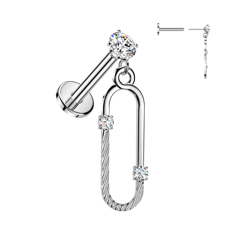 Oorbellen PVD CZ Geaccentueerde ovaal hanger - zilver Oorbellen PVD CZ Geaccentueerde ovaal hanger - zilver