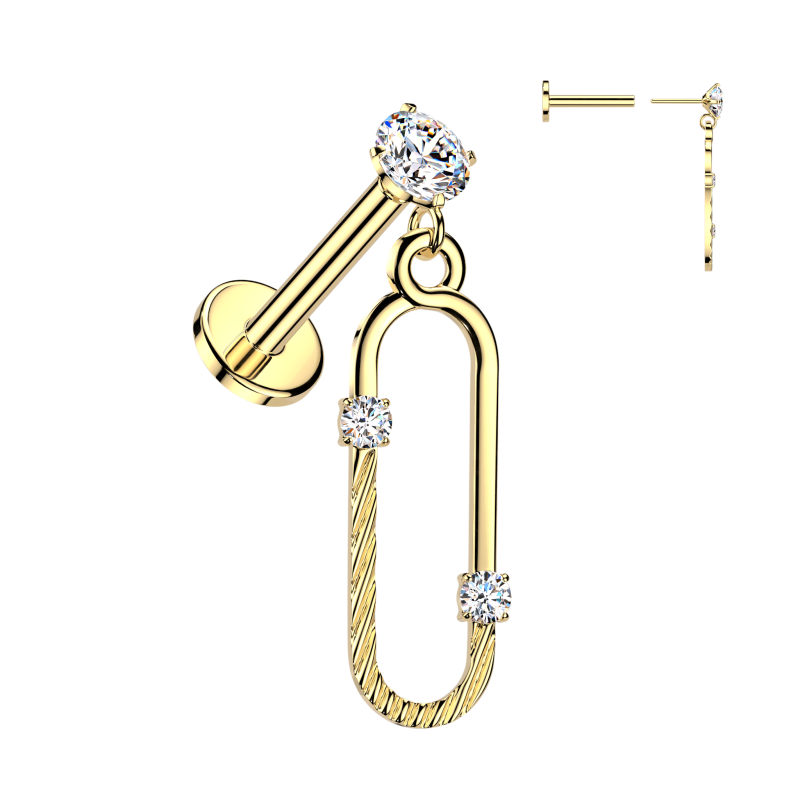 Oorbellen PVD CZ Geaccentueerde ovaal hanger - goud Oorbellen PVD CZ Geaccentueerde ovaal hanger - goud