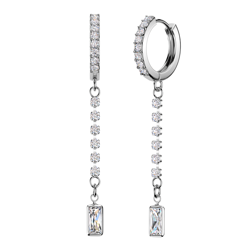 Oorbellen ringetje steentjes hanger gemmed 0.8x10 - zilver Oorbellen ringetje steentjes hanger gemmed 0.8x10 - zilver
