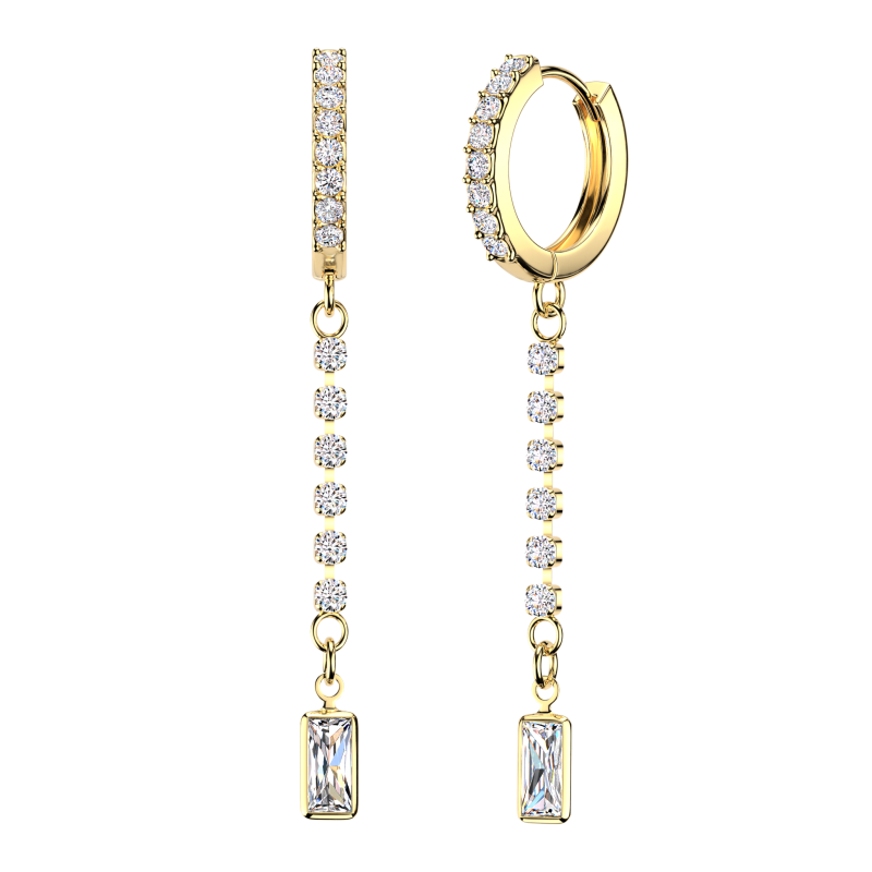 Oorbellen ringetje steentjes hanger gemmed 0.8x10 - goud Oorbellen ringetje steentjes hanger gemmed 0.8x10 - goud