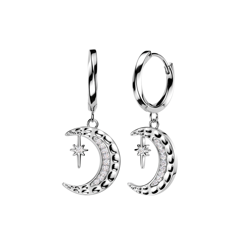Oorbellen ringetje twisted hoop met maan-ster hanger 0.8x10 - zilver Oorbellen ringetje twisted hoop met maan-ster hanger 0.8x10 - zilver