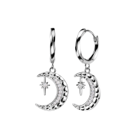 Oorbellen ringetje twisted hoop met maan-ster hanger 0.8x10