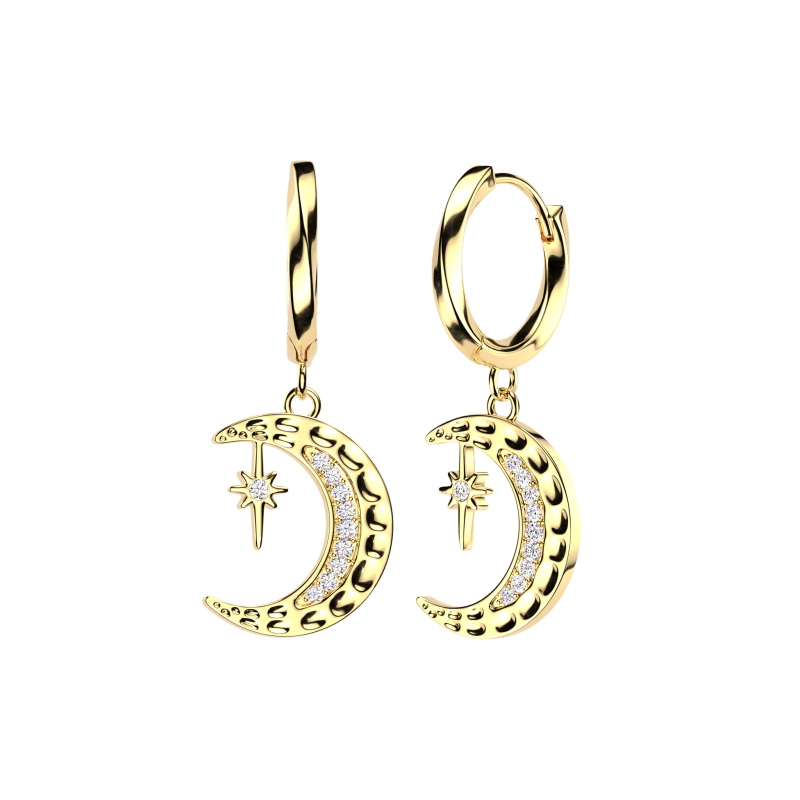 Oorbellen ringetje twisted hoop met maan-ster hanger 0.8x10 - goud Oorbellen ringetje twisted hoop met maan-ster hanger 0.8x10 - goud