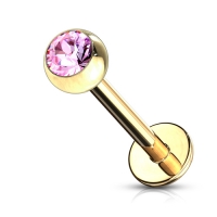 piercing steentje roze gold plated